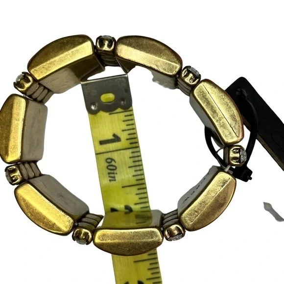 J Crew Red Square Gold-Tone Bracelet Rhinestone Diamonds New Elastic - Picture 6 of 7